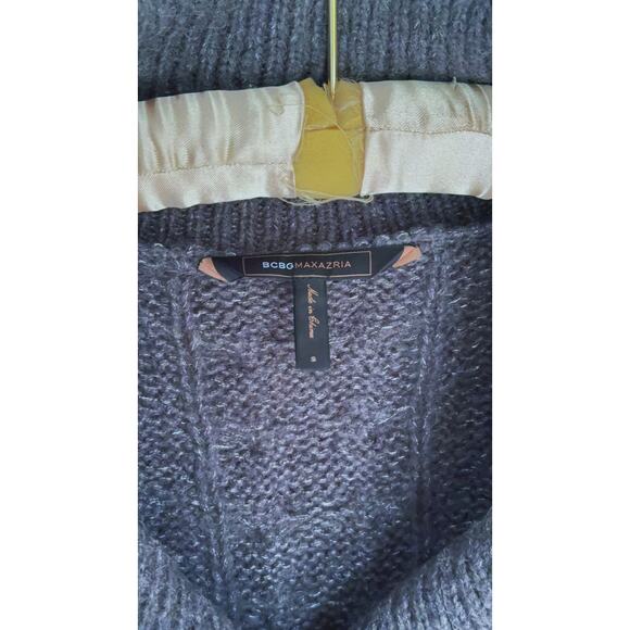 BCBGMAXAZRIA Short Sleeve Cable Knit Cowl Neck Sweater Gray Small Cozy Career - Picture 4 of 8